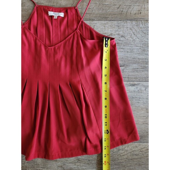 MADEWELL Red V Neck Spaghetti Strap Pleated Tank Top Cami Blouse Women's Size 4 - Picture 5 of 5